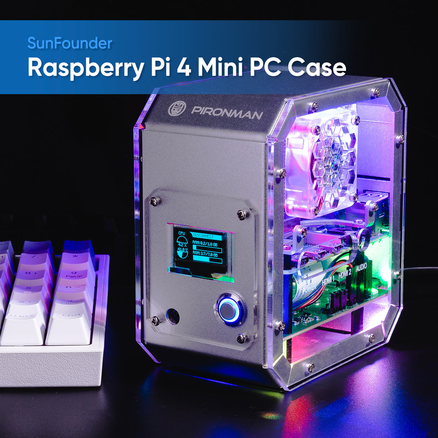 Raspberry Pi 4 Case, Raspberry Pi Mini PC - Aluminum Alloy Tower Case with Tower Cooler, M.2 SATA SSD Expansion Board, 0.96" OLED, IR Receiver and Power Button (Raspberry Pi Board Not Included)