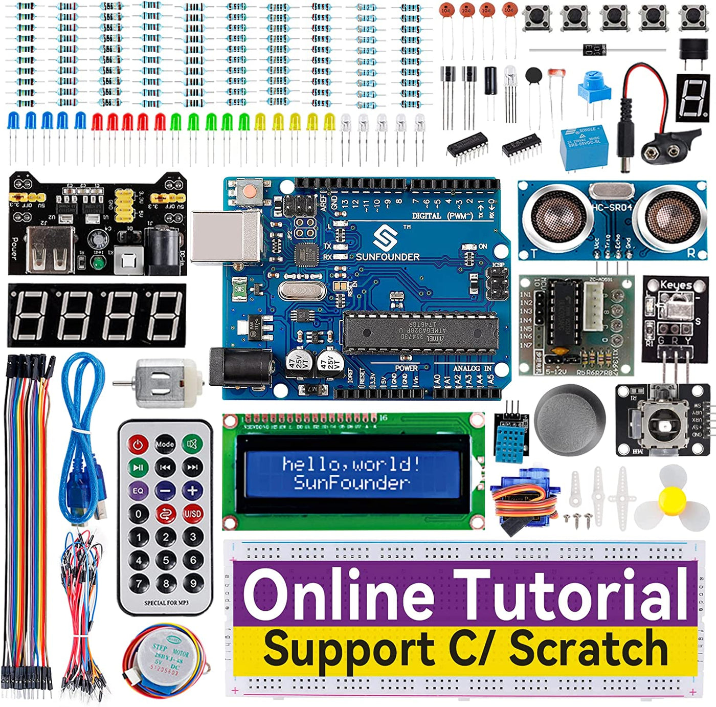 SunFounder Project Complete Starter kit Compatible with Arduino UNO R3 Arduino IDE/Scratch Coding with 42 Detailed Online Tutorials